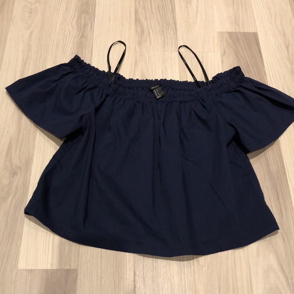 FOREVER 21 Off Shoulder Crop Top, Dark Blue, Size S - Picture 3 of 5